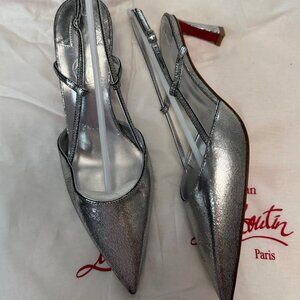Christian Louboutin Condoroline 55mm silver metallic leather cut out pumps 39
